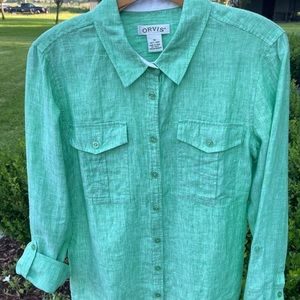Orvis Green Linen Button up Blouse - Size 10